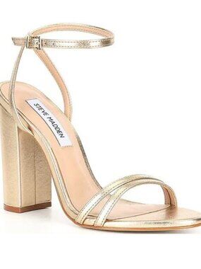 Steve Madden CANDID Gold Leather Ankle Strap Block Heel Sandals US 11